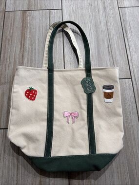Mayim Large Patch Canvas Tote - Coffee-Strawberry-Bow